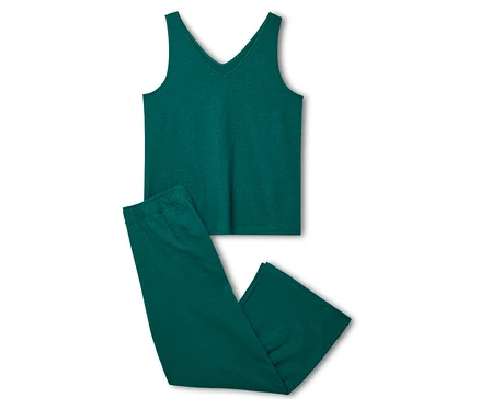 Ensemble pyjama 7/8 vert foncé, composé d'un débardeur à col en V et d'un pantalon.