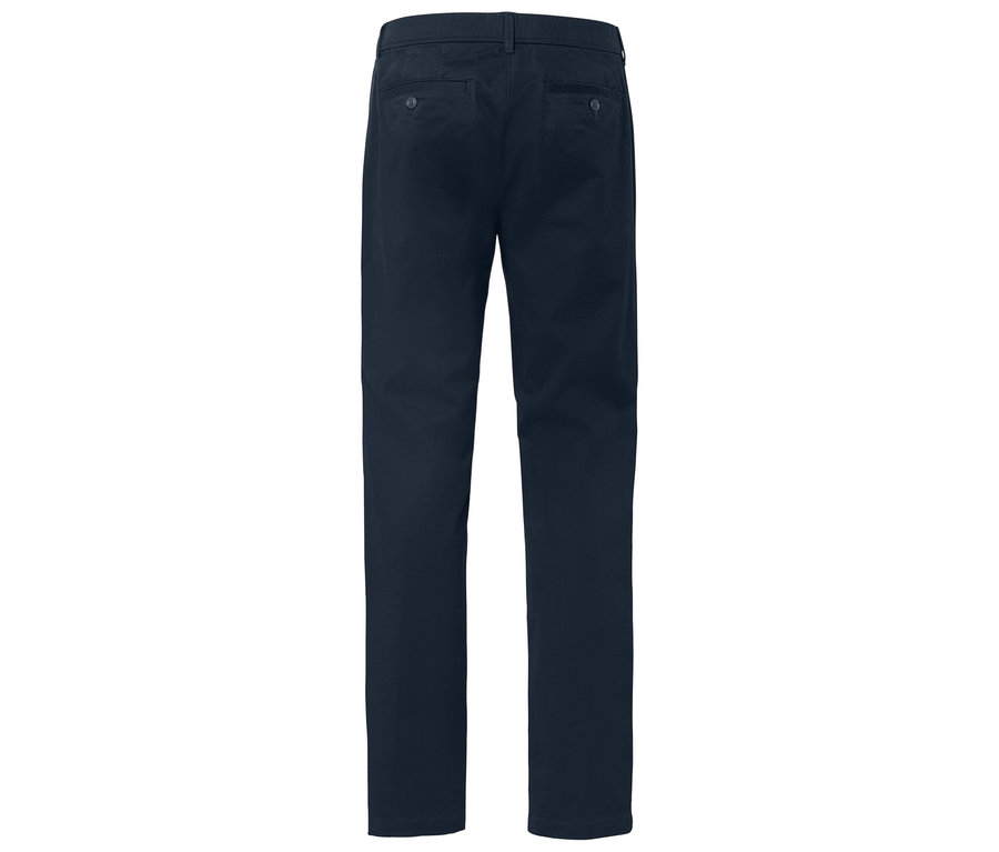 Pantalon long bleu marine vu de dos avec des poches.
