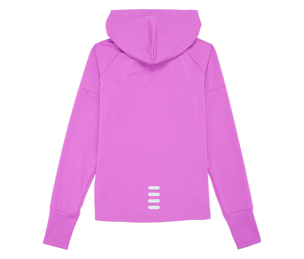 Vue arrière d'une veste fonctionnelle FILA pour femmes violette avec capuche et manches longues.