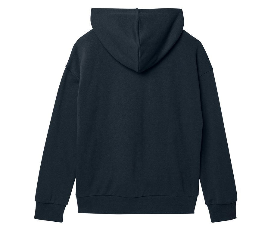Vue arrière d'un sweat à capuche bleu marine.