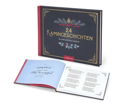 Deux livres intitulés 24 Kamingeschichten. Un livre est fermé et l'autre est ouvert.