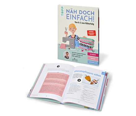 Le livre « Näh doch einfach » ouvert à côté du livre « Näh doch einfach » debout.