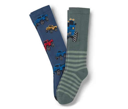 Deux paires de chaussettes pour bottes en caoutchouc pour enfants, motif camions.