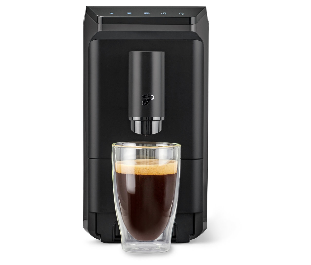 Machine à café noire « Esperto mini » avec une tasse de café.