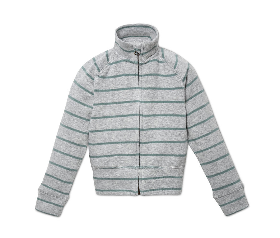 Jaquette en maille sportive zippée, grise à rayures.