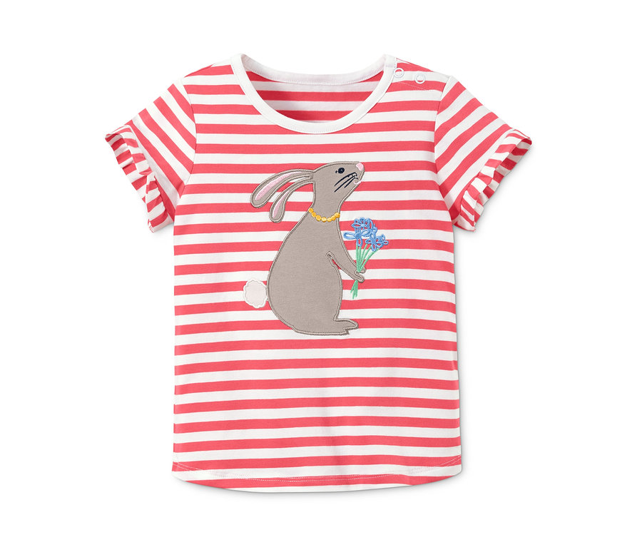 Un lot de 2 t-shirts rayé rouge et blanc avec un patch lapin.
