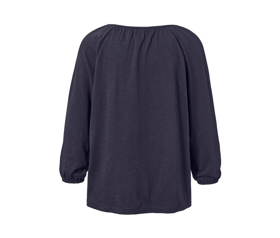 Blouse bleu foncé à manches 3/4 vue de dos.