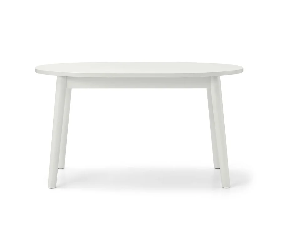 Table basse blanche avec plateau rond.