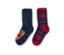 Deux paires de chaussettes antidérapantes pour tout-petits, une avec un motif d'écureuil, l'autre à carreaux.