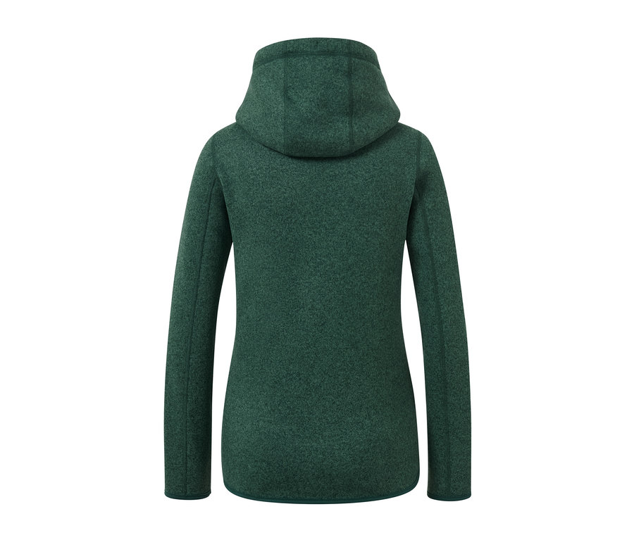 Vue arrière d'une jaquette en maille polaire à capuche, vert chiné.