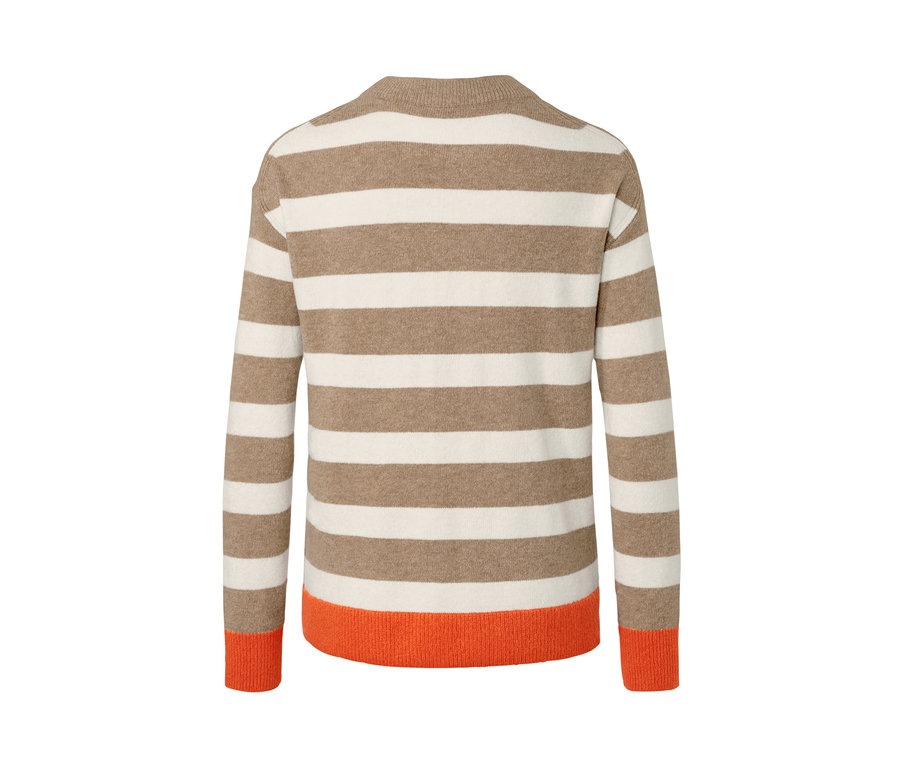 Pull en maille à rayures avec ourlet orange.