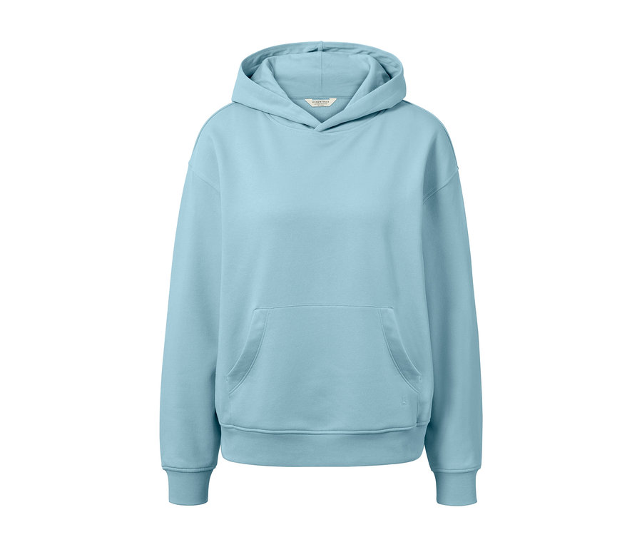 Sweat-shirt à capuche bleu clair.