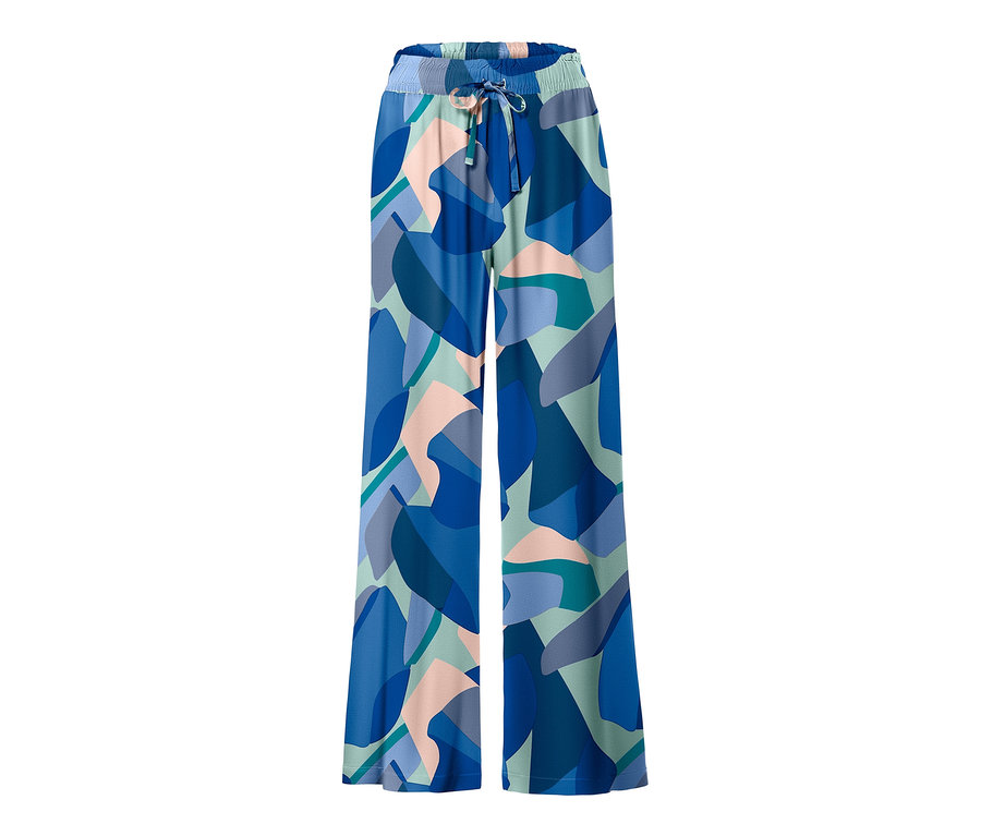 Un pantalon relax avec un motif bleu.