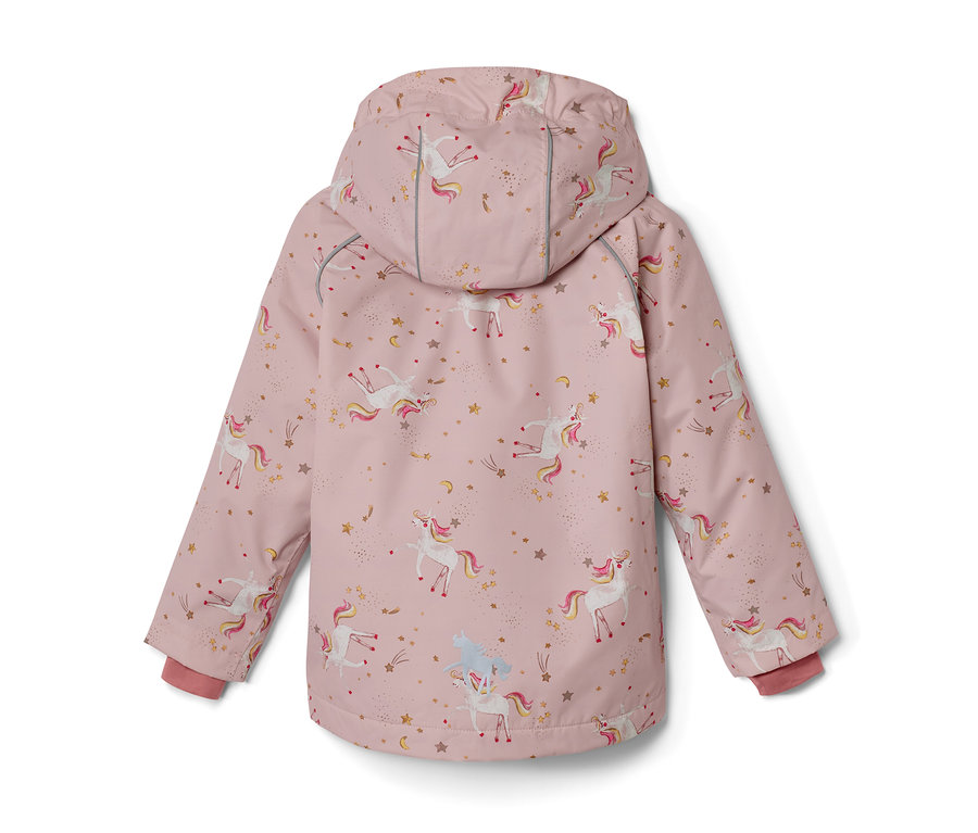 Veste de pluie thermique rose pour enfant avec motif licorne.