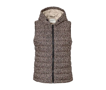 Gilet sans manche matelassé imprimé à capuche.
