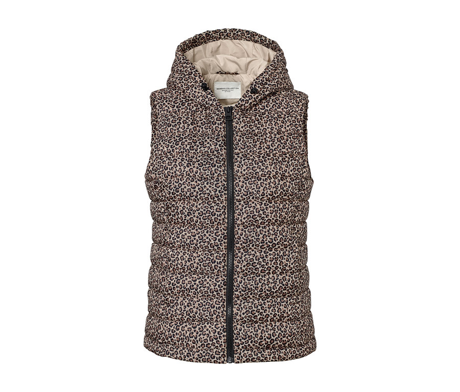 Gilet sans manche matelassé imprimé à capuche.