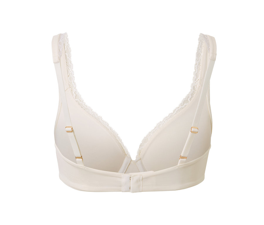 Vue détaillée de l'arrière d'un soutien-gorge à armatures crème.