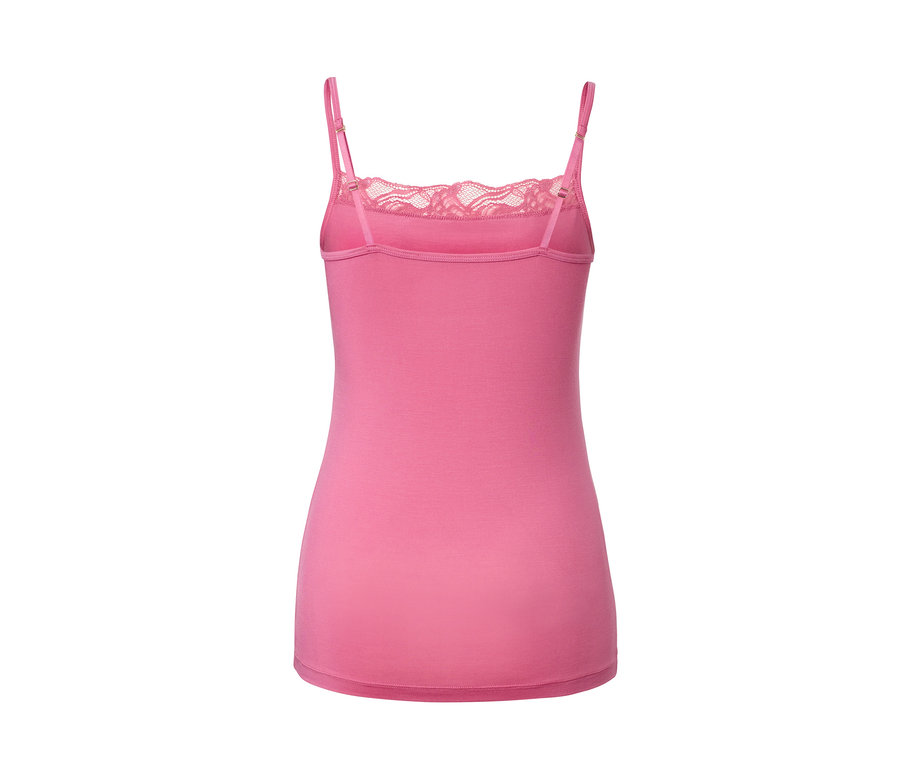 Vue arrière d'une chemise en modal rose avec bordure en dentelle.