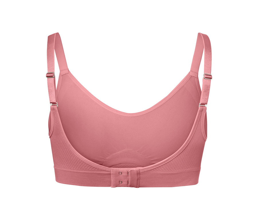 Vue détaillée de l'arrière d'un soutien-gorge de sport Seamless rose.