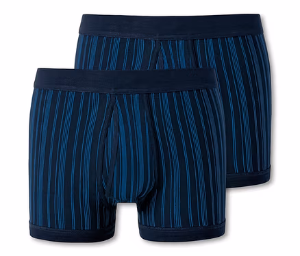 Deux shorts SCHIESSER bleus en maille côtelée fine.