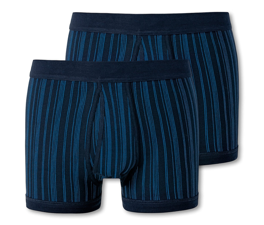 Deux shorts SCHIESSER bleus en maille côtelée fine.