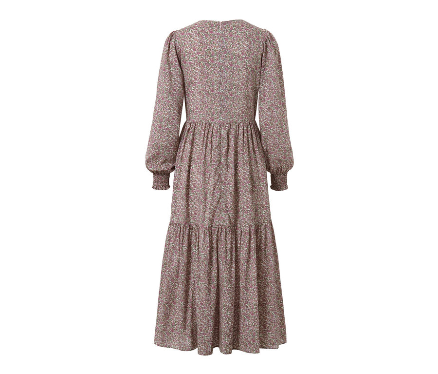 Vue arrière d'une robe midi à imprimé floral.