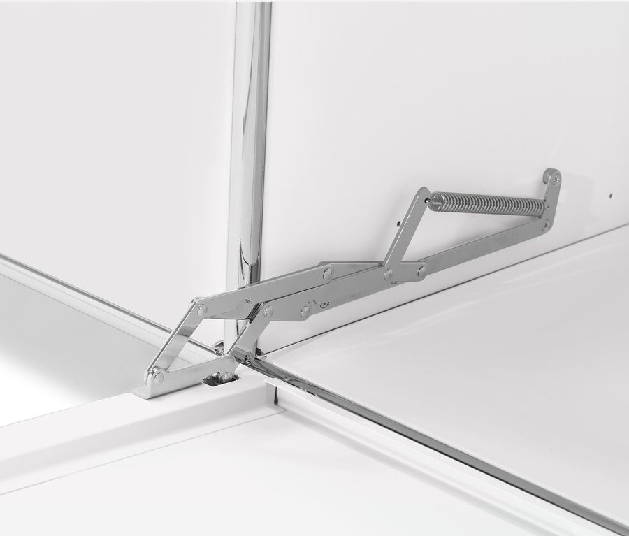 Détail du mécanisme à rabat d'un buffet CN3 blanc.