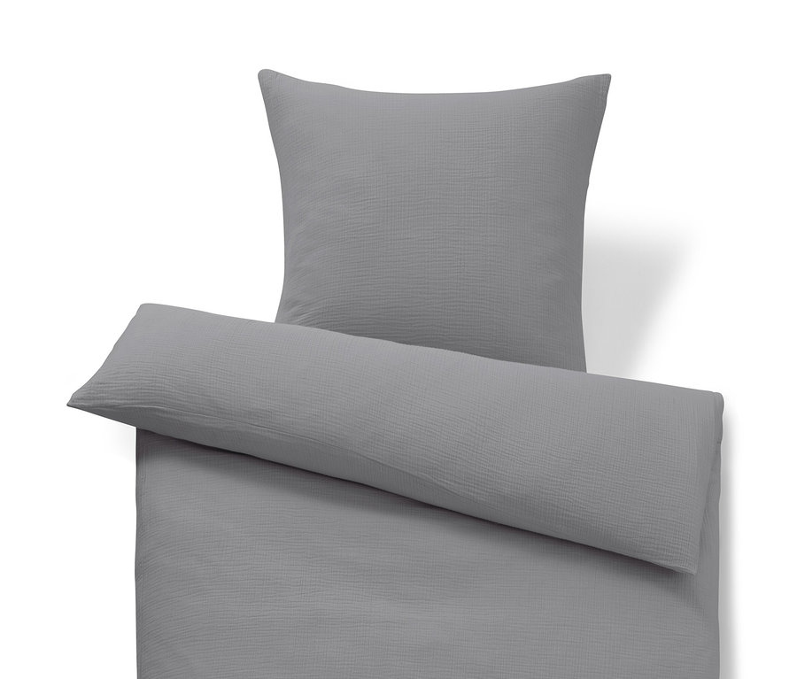 Parure de lit en mousseline grise de taille standard avec taie d'oreiller
