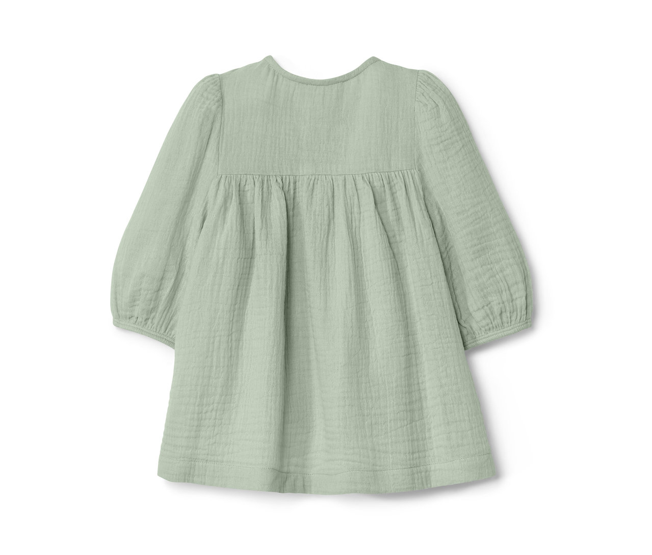 Une blouse premium pour enfant vert clair à manches longues sur fond blanc.