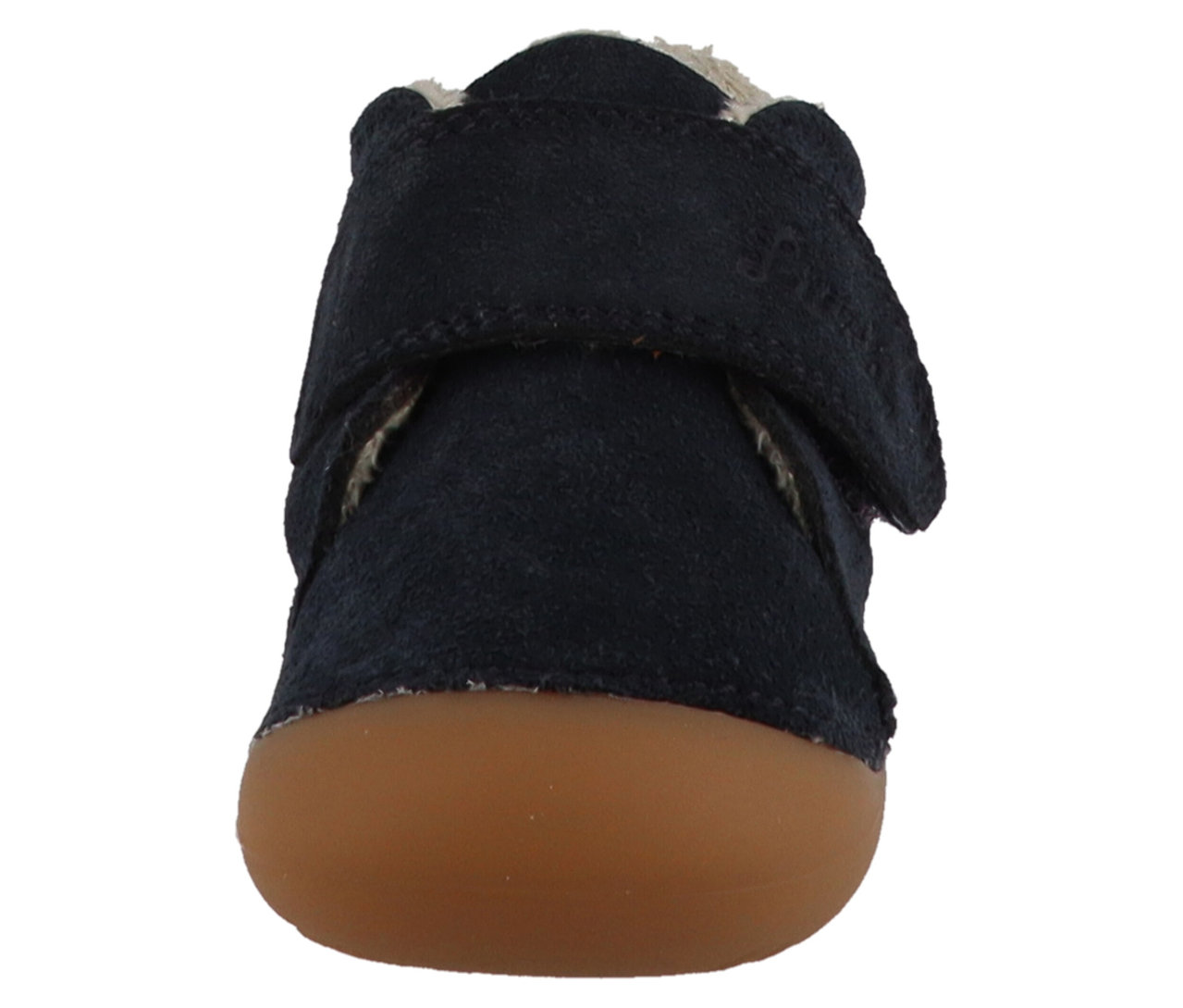 Gros plan de face d'une chaussure pour bébé LURCHI « Willow », bleu marine.