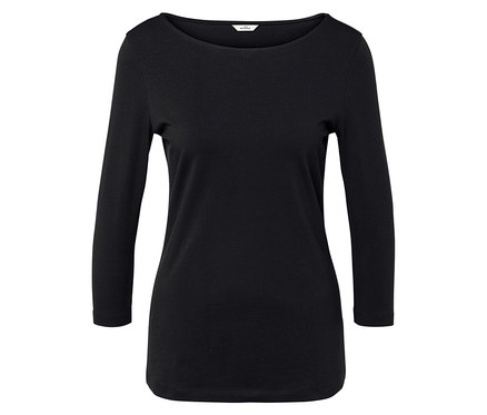 T-shirt noir à manches 3/4 et encolure arrondie.
