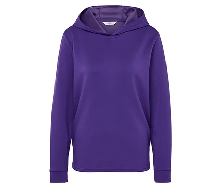 Sweat à capuche violet sur fond blanc.