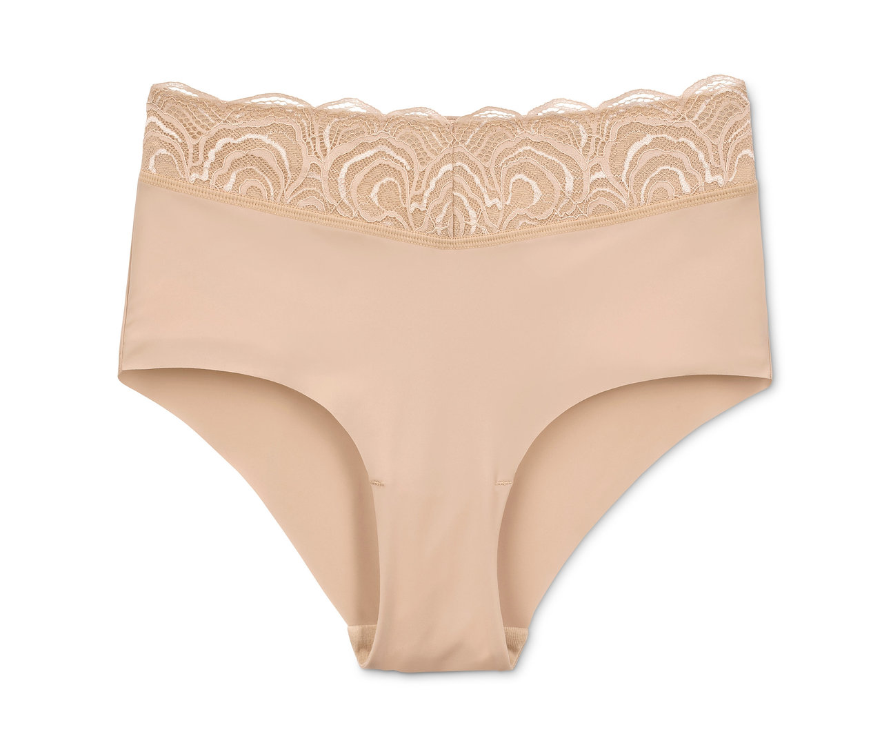 Culotte taille haute beige avec dentelle.