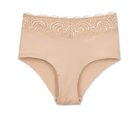 Culotte taille haute beige avec dentelle.