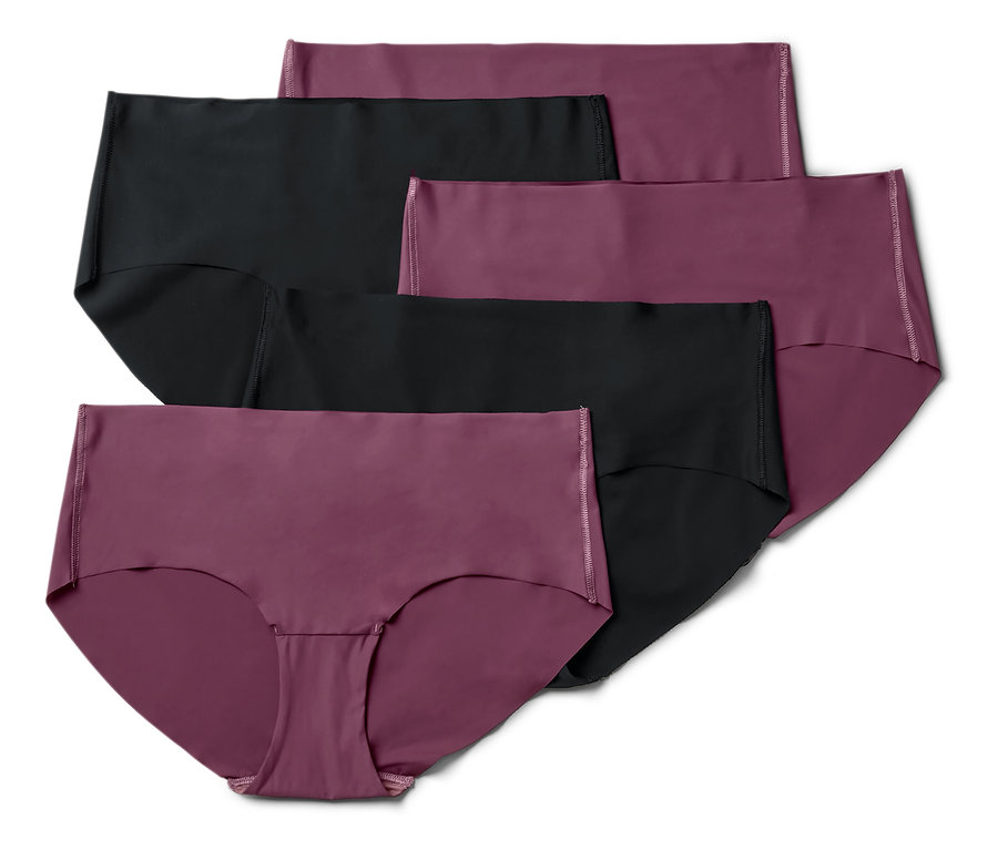 Six culottes pour femmes, alternativement bordeaux et noires.