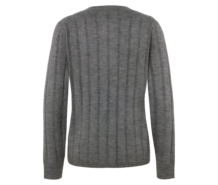 Pull en tricot gris à manches longues vu de dos.