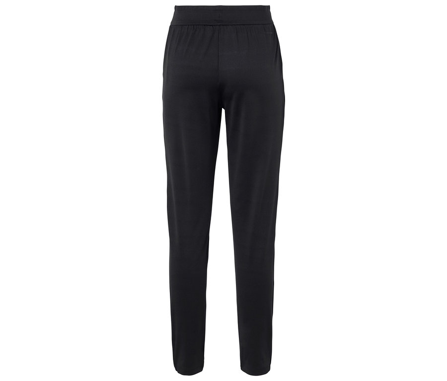 Vue arrière d'un pantalon de survêtement noir avec une taille élastique.