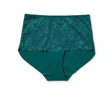 Culotte taille haute « light-shaping » pétrole avec dentelle à motif floral.