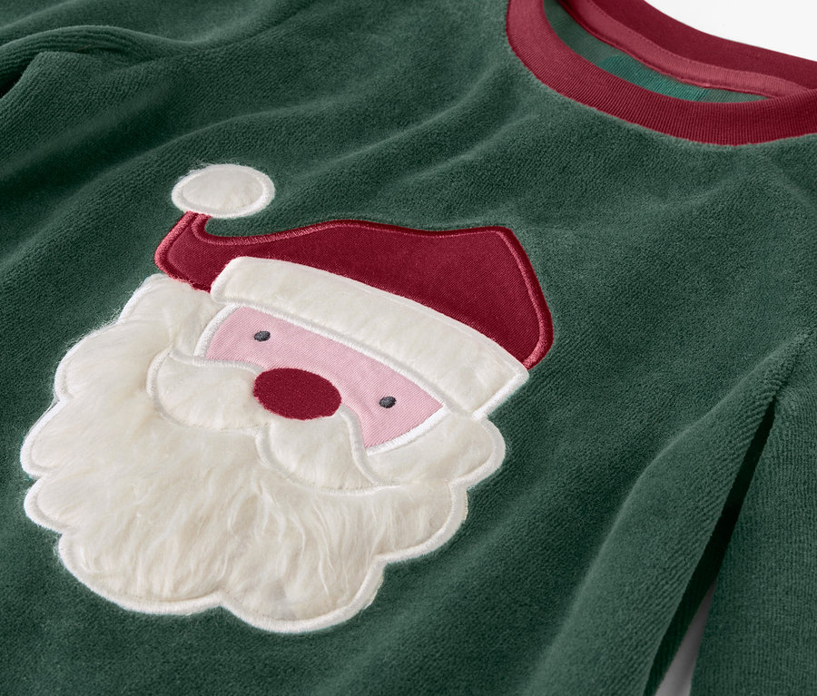 Pull de Noël vert avec application Père Noël.