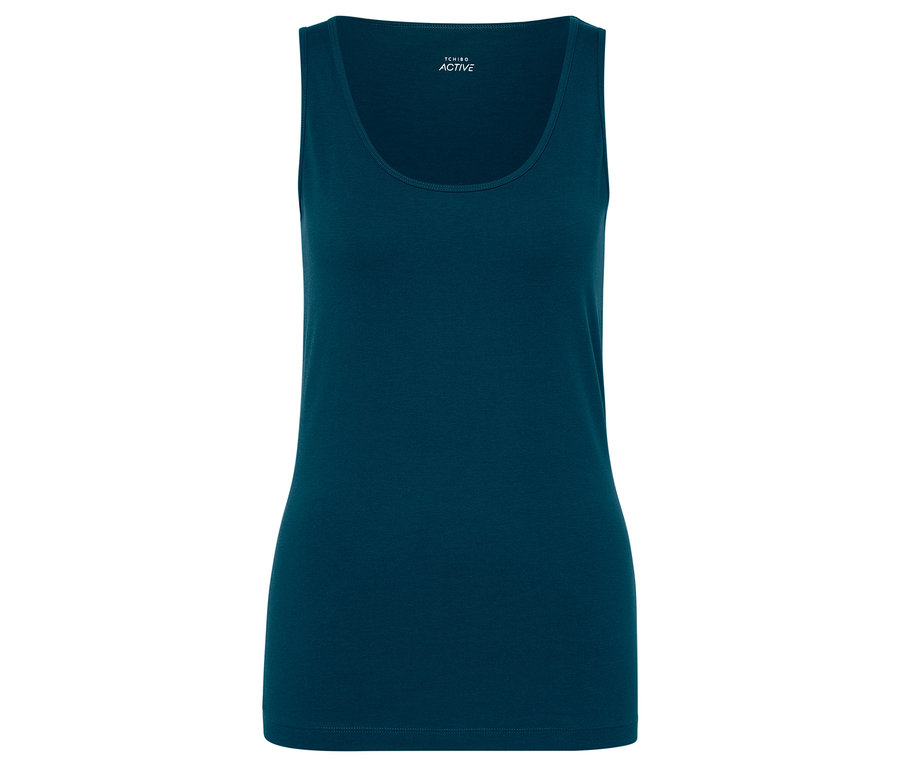 Débardeur bleu foncé avec le logo Tchibo Active en haut à droite.
