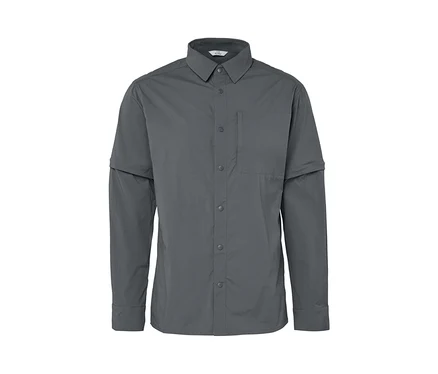 Chemise d’extérieur grise à manches longues avec une poche.