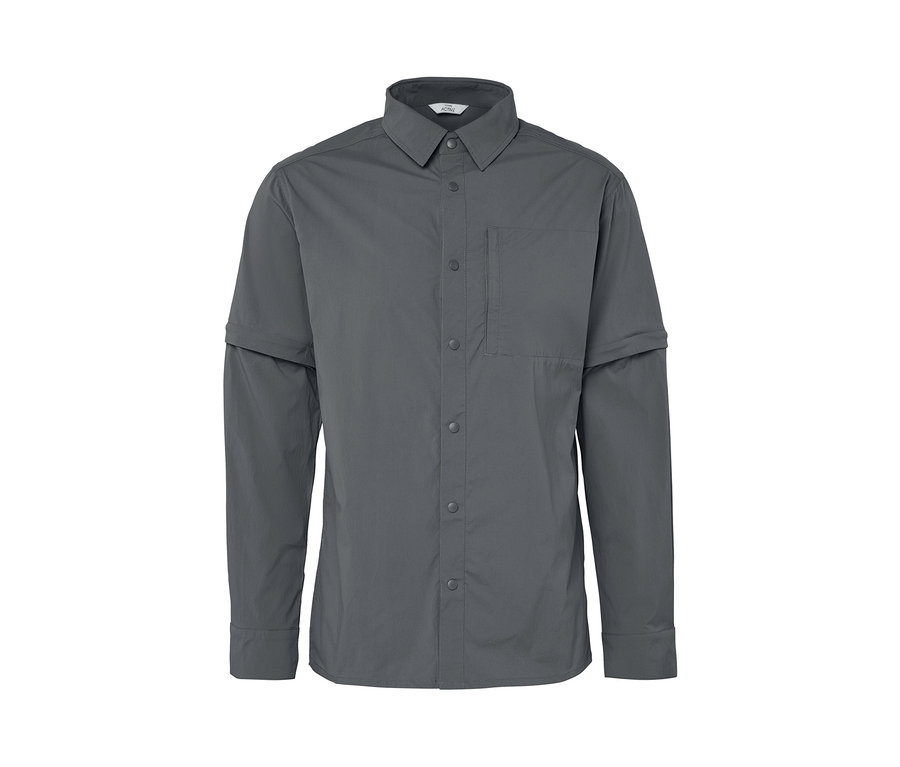 Chemise d’extérieur grise à manches longues avec une poche.