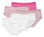 Cinq culottes en coton blanc, rose et rose disposées les unes sur les autres.