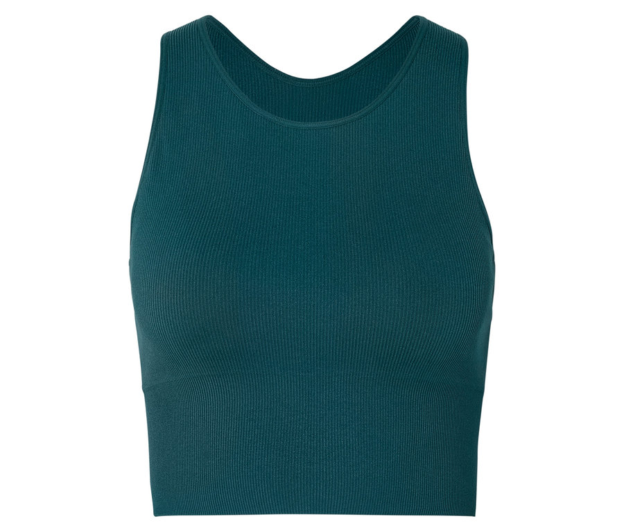 Débardeur côtelé, sans manches, bleu-vert foncé sur fond blanc.