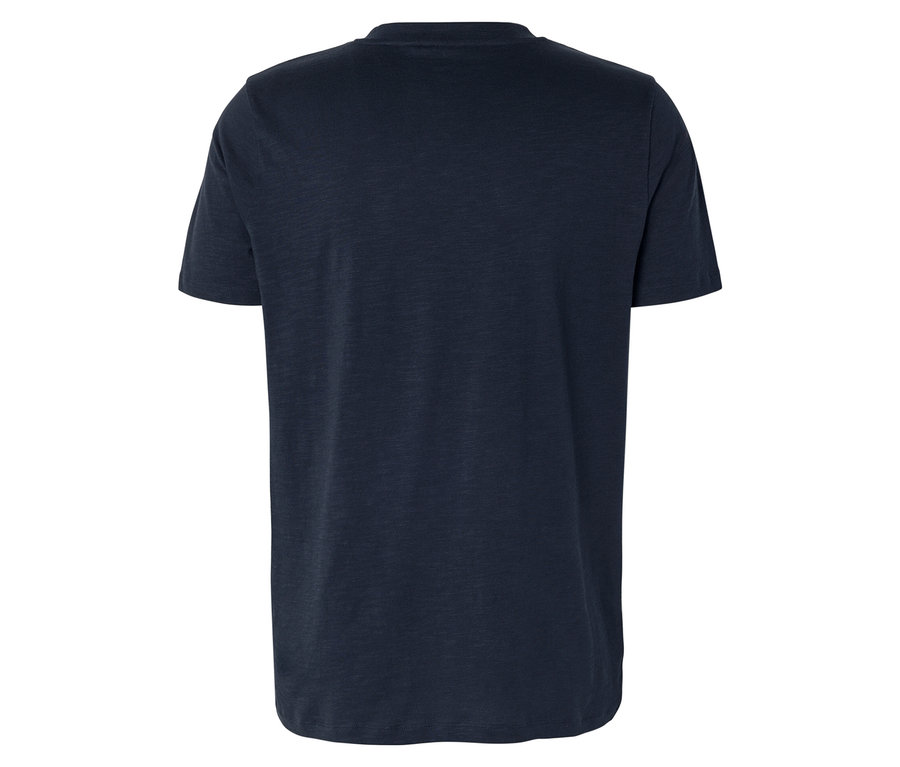 Vue arrière d'un t-shirt bleu marine.