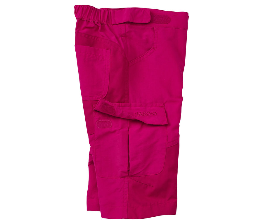 Gros plan sur le pantalon 3/4 outdoor JAKO-O, couleur raisin, plié.