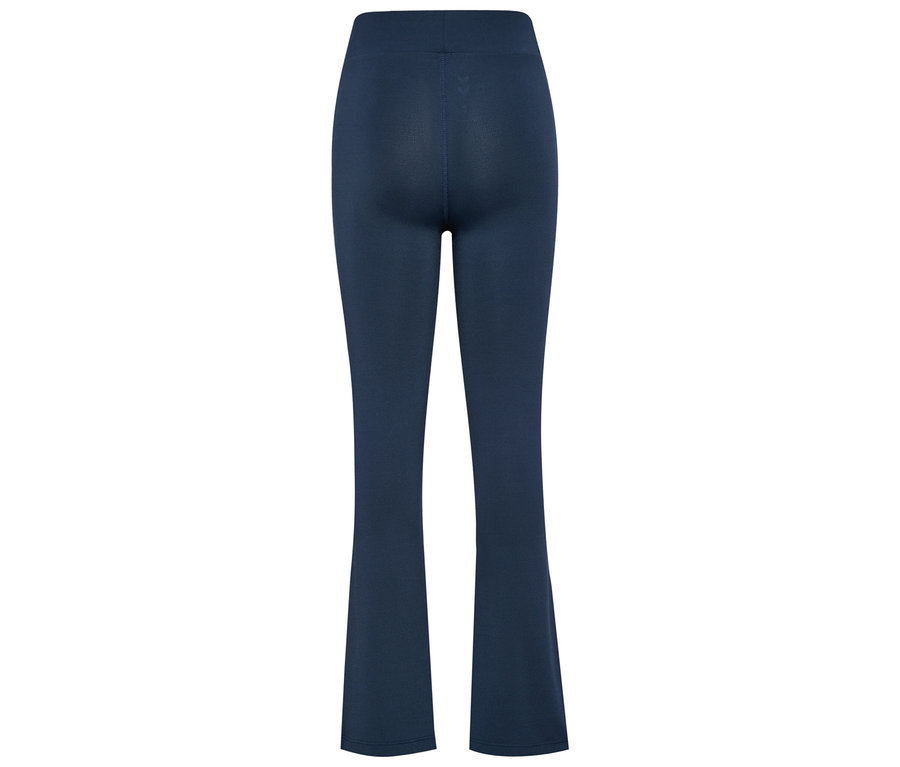 Vue arrière du collant évasé taille haute hummel® HMLJR bleu marine, s'évasant à partir du genou.