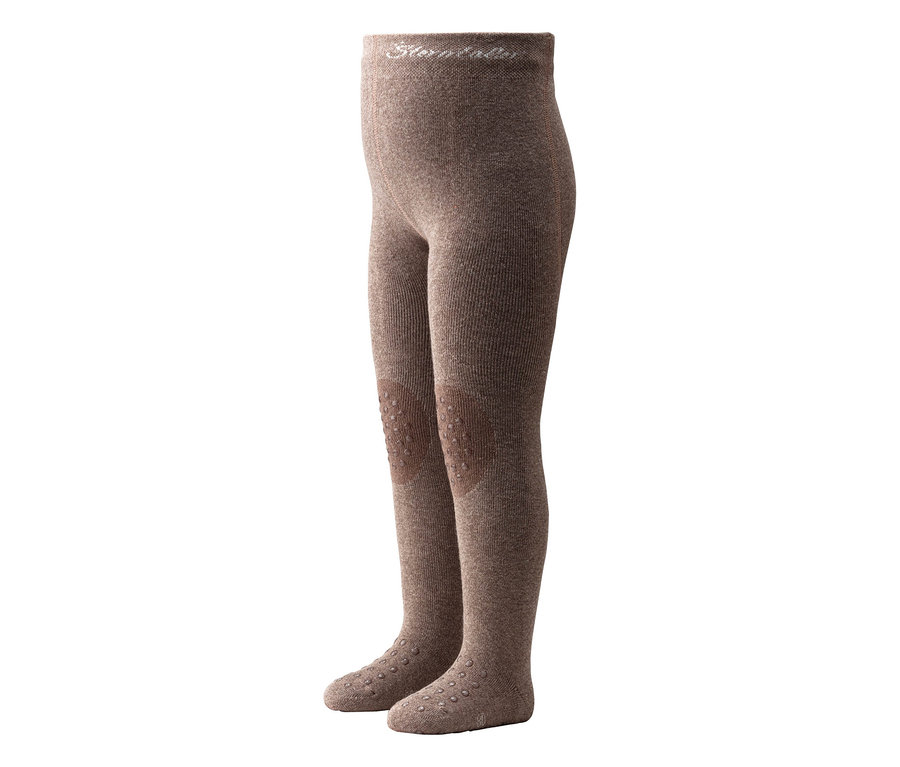Collant bébé côtelé marron avec picots antidérapants aux genoux et aux pieds, 'Sterntaler' sur la ceinture.