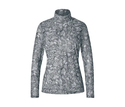 T-shirt à col roulé et manches longues gris et blanc à motif peau de serpent.