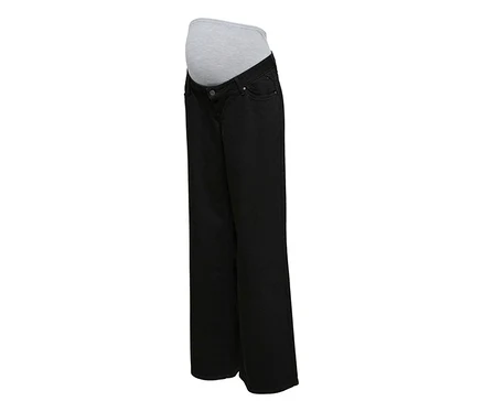 Jean large noir MAMALICIOUS »MALAGA« avec bandeau de grossesse gris et élastique.